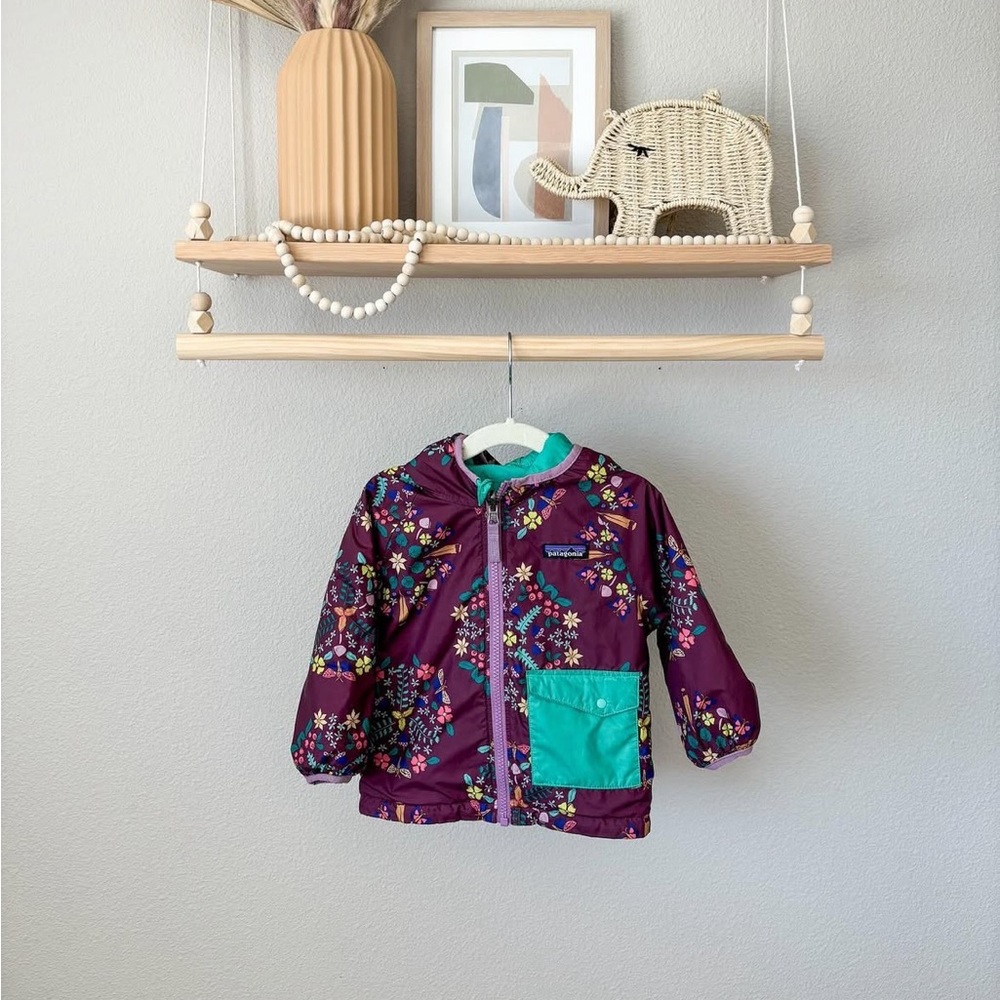 Patagonia Reversible Floral Kids Jacket with Teal Pocket